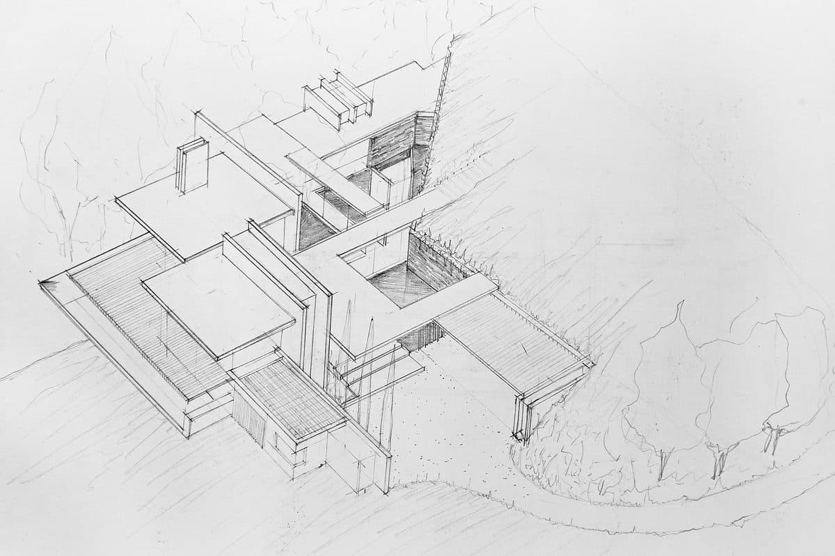 Sketch original de Casa Addink, pieza de la experiencia de realidad aumentada de Vicaría Arquitectura