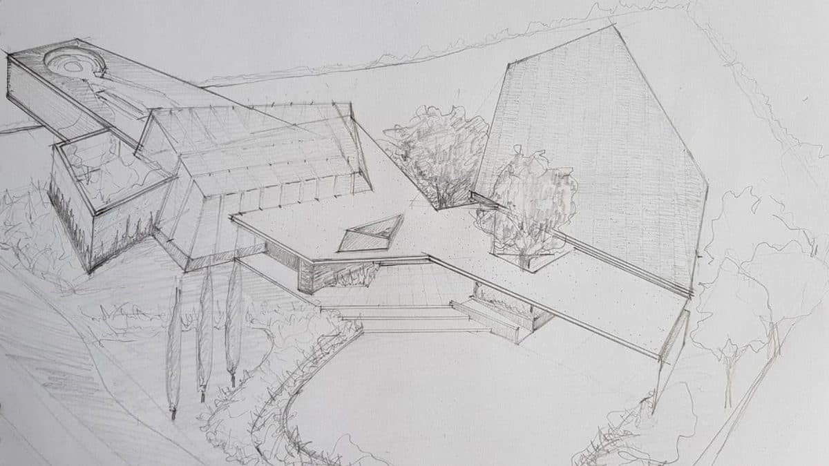 Sketch original de Casa Árbol, pieza de la experiencia de realidad aumentada de Vicaría Arquitectura