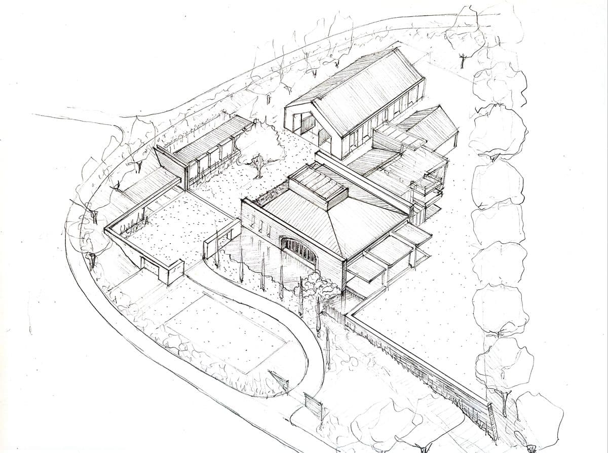 Sketch original de Casa Oasis, pieza de la experiencia de realidad aumentada de Vicaría Arquitectura