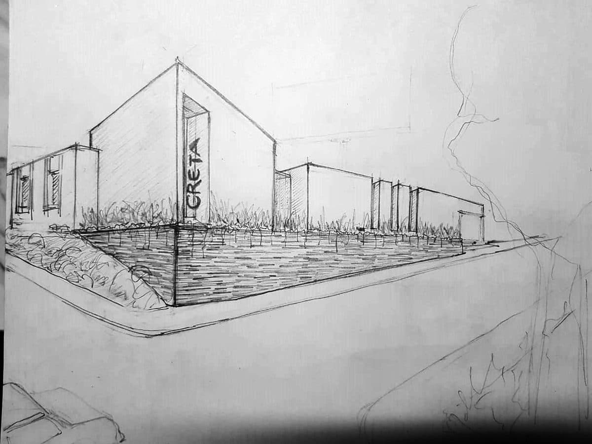 Sketch original de Creta, pieza de la experiencia de realidad aumentada de Vicaría Arquitectura