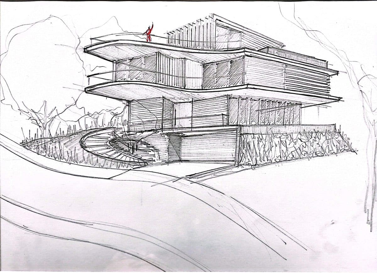 Sketch original de Puerto Vallarta, pieza de la experiencia de realidad aumentada de Vicaría Arquitectura