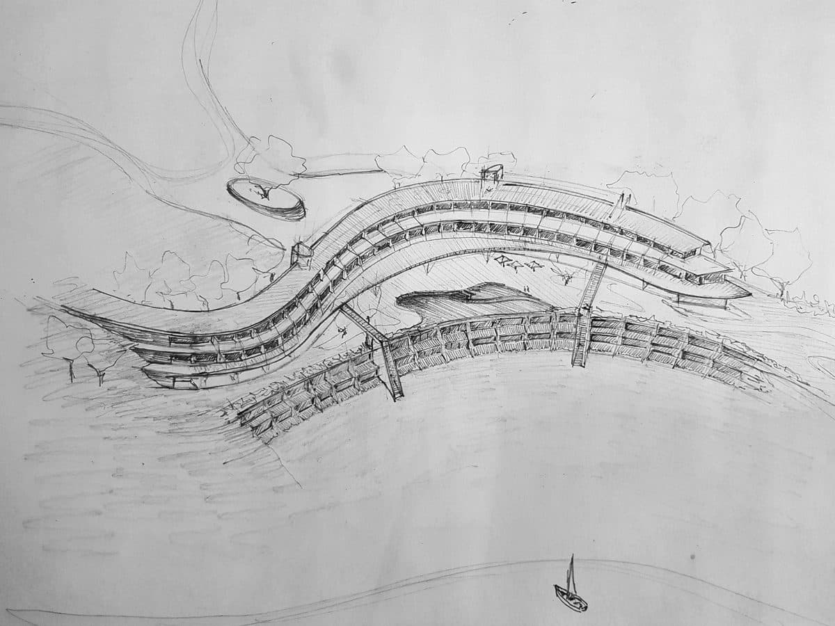 Sketch original de Punta Caimán, pieza de la experiencia de realidad aumentada de Vicaría Arquitectura
