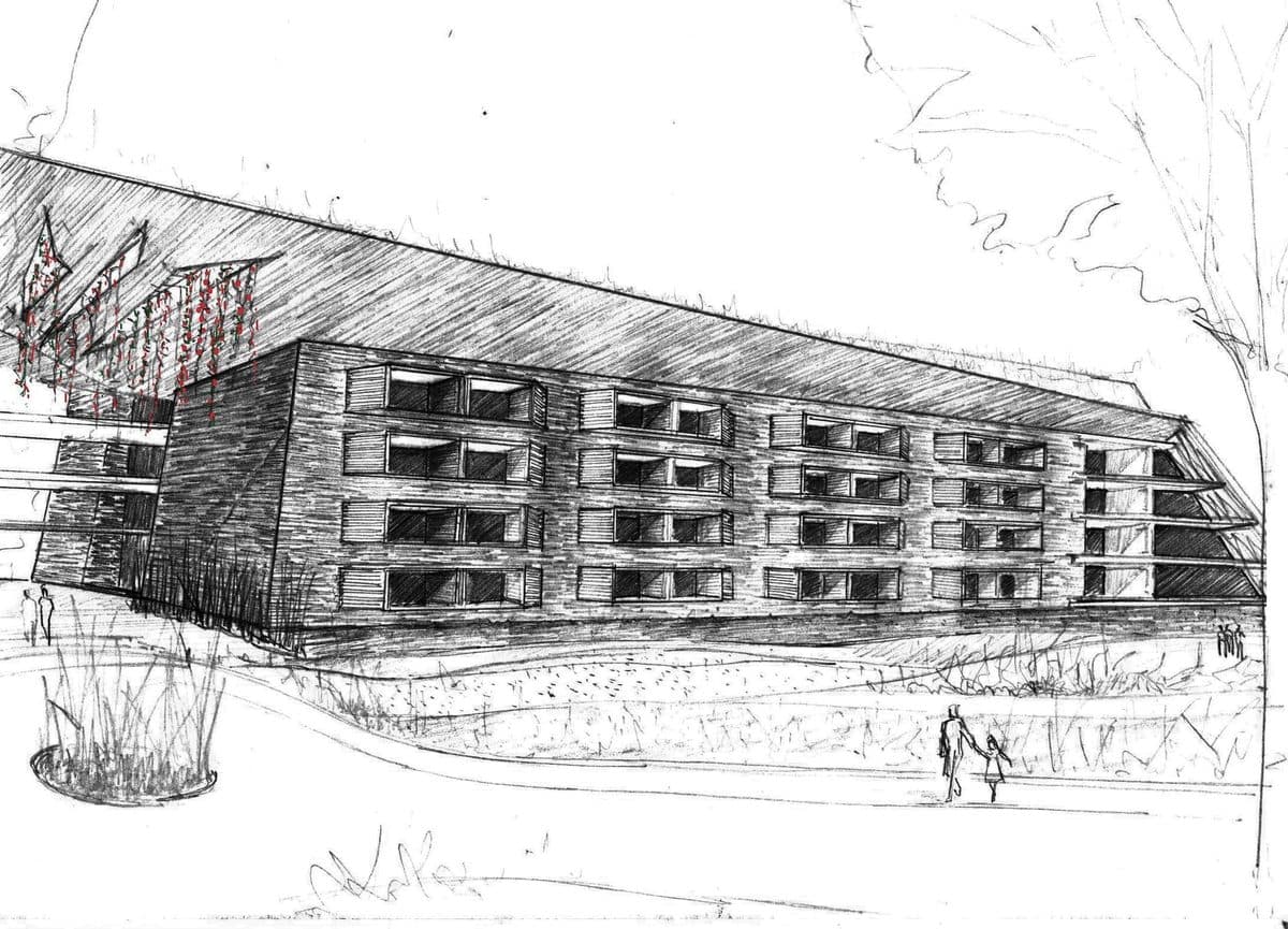 Sketch original de Río Verde, pieza de la experiencia de realidad aumentada de Vicaría Arquitectura
