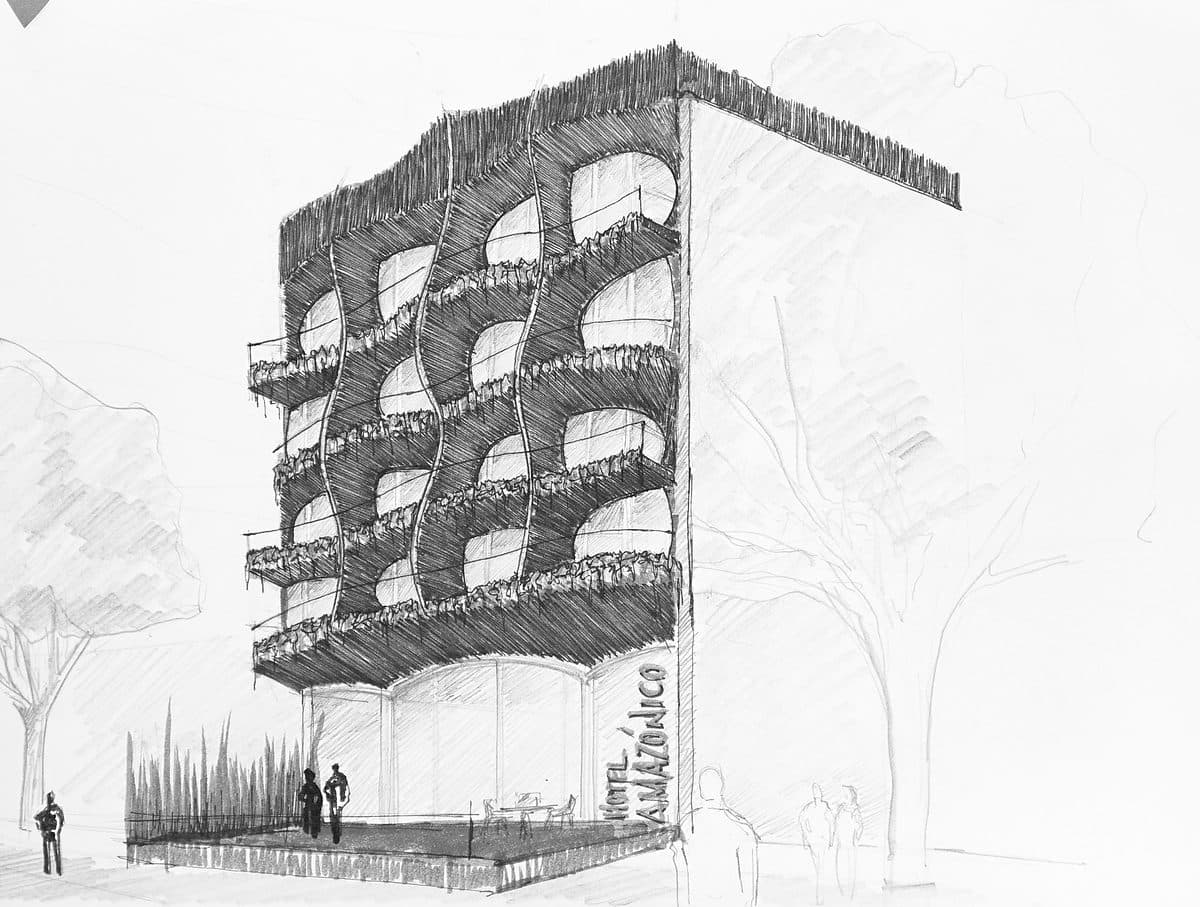 Sketch original de Selvario, pieza de la experiencia de realidad aumentada de Vicaría Arquitectura