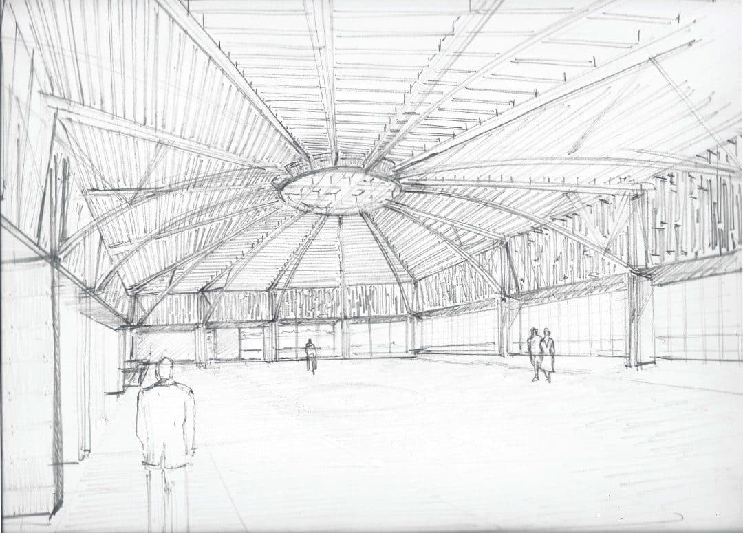 Sketch original de Villa Celeste, pieza de la experiencia de realidad aumentada de Vicaría Arquitectura